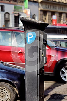 Detail of parking meter on city street