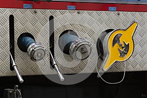 Detail of part of a fire truck and electricity in service