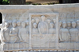 Detail of the pedestal of Obelisk of Theodosius in Sultanahmet Square, Istanbul, Turkey
