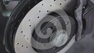 Detail of a perforated sports car disc brake 2