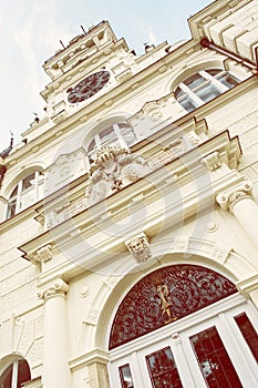 Detail photo of Budmerice castle in Slovak republic, retro photo