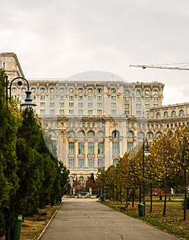 Detail photo of the famous Palace of the Parliament Palatul Parlamentului in Bucharest, capital of Romania