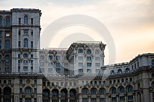 Detail photo of the famous Palace of the Parliament Palatul Parlamentului in Bucharest, capital of Romania photo