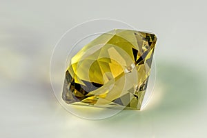 Detail photo focus stacking of a self-cut quartz with light citrin color and Unstacked mains plus star cut, placed on a white ac