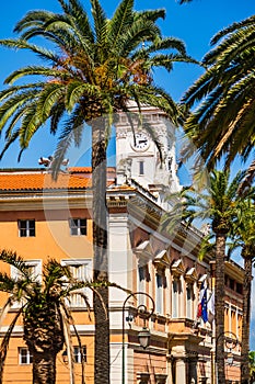 Detail photo of the old Hotel de Ville in Ajaccio, Corsica