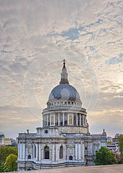 Detail photo of St Paul's Cathedral in London, evening clouds - space for text - above