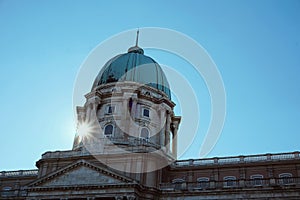 Detail of the cupola of the Buda castle in Budapest (Hungary) with sun rays