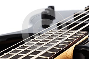 Detail picture of an electric bass guitar