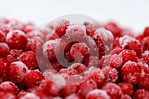 Detail of a pile of frozen redcurrants.