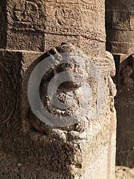 Detail of pillar base, along verandah of Cave 1, a 7th century vihara monastery, Aurangabad Caves Western Group, India
