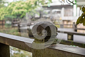 Detail of a pillar sculpture on a stone bridge in a park in Wenzhou in China - 2