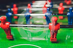 Detail of players on football table soccer.