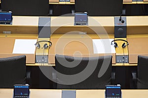 Detail of the Plenary Chamber at the European Parliament