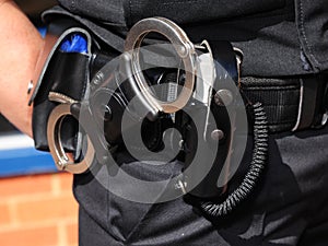 Detail of police officer utility belt.