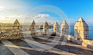 Detail of Pope Luna's Castle in Peniscola, Valencia, Spain. photo