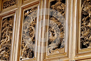 Detail of the porch of the Temple of the Jade Peak Temple of the Camellias, Baisha village, Lijiang, Yunnan, China