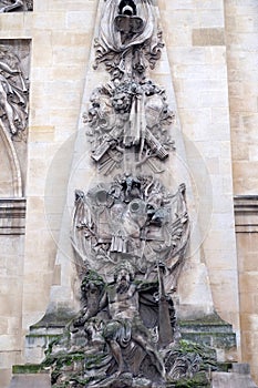 Detail of the Porte Saint Denis is a Parisian monument located in the 10th arrondissement in Paris