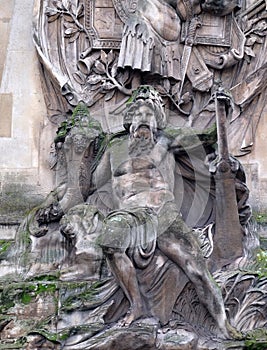 Detail of the Porte Saint Denis is a Parisian monument located in the 10th arrondissement in Paris