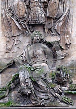Detail of the Porte Saint Denis is a Parisian monument located in the 10th arrondissement in Paris