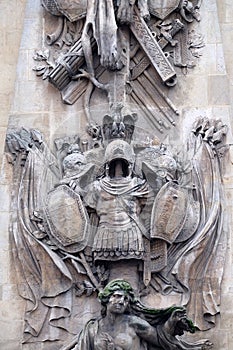 Detail of the Porte Saint Denis is a Parisian monument located in the 10th arrondissement in Paris