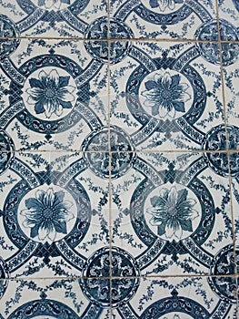 Detail of Portuguese glazed ceramic tiles.