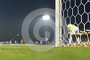 Detail of the post and net of the football goal