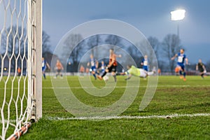 Detail of the post and net of the football goal