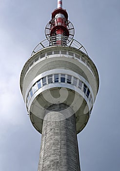 Detail of Praded broadcasting tower with outlook cabin