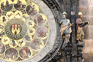 Detail of the Prague Astronomical Clock Orloj in the Old Town of Prague, Czech Republic