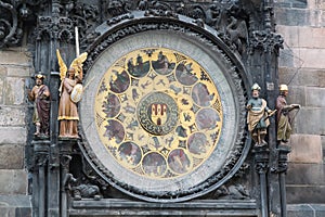 Detail of the Prague Astronomical Clock Orloj in the Old Town of Prague, Czech Republic