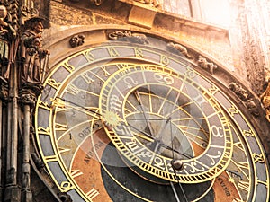 Detail of Prague Astronomical Clock, Orloj, at Old Town Square, Prague, Czech Republic