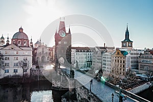 Detail of the Prague in the Old Town. Czech Republic Charles Bridge over Vltava river