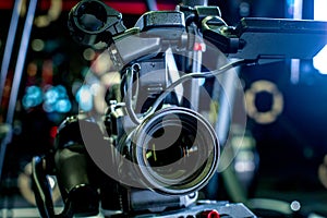 Detail of professional camera equipment, film production studio