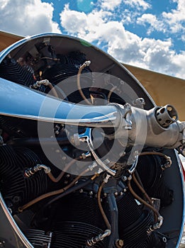 Detail of a Propeller Aircraft's Prop and Engine