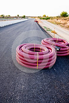 Detail of protective tubes to cover an underground electrical installation