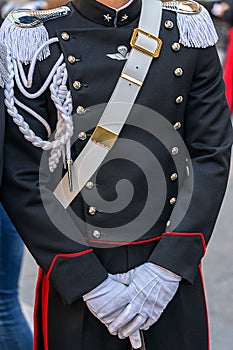 Detail of a protocol uniform of an Italian soldier