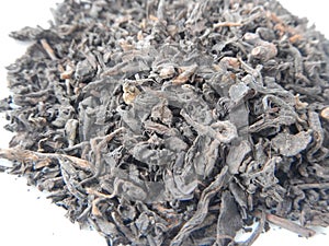 Detail of a pu erh tea dry leaves