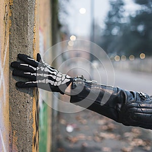 Detail of a punk guy posing in the city streets