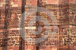 Detail of QutubMinar, the tallest free-standing stone to