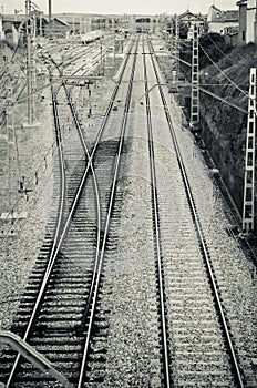 Detail of the railroad tracks in perspective