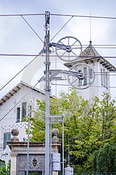 Detail of a railway catenary in La Garriga, Catalonia Spain photo