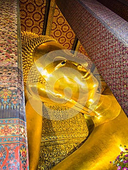 Detail of Reclining Buddha Statue, Wat Pho Temple, Bangkok, Thailand