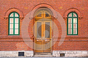 Detail of red brick building