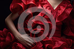 detail of a red flamenco dress with ruffles in motion