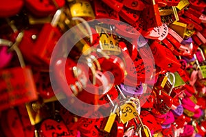 Detail on red love locks