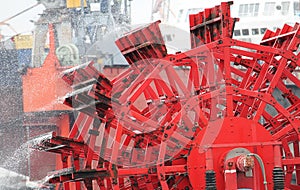 Detail of a red paddlewheel