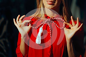 Detail of a Red and White Martisor Accessory Bow