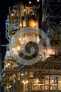 Detail of a refinery at night