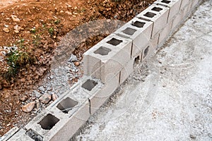 Detail of reinforced concrete blocks wall