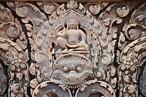 Detail of the reliefs of the temple Banteay Srei